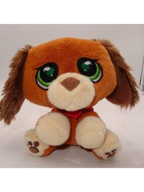 Littlest Pet Shop Brown & Cream Plush Puppy‎ With Green Eyes And Red Scarf